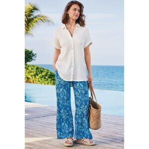 Soft Surroundings Blue Paisley Wide Leg Pants 1X Khulani Wide Leg Gauze Pants